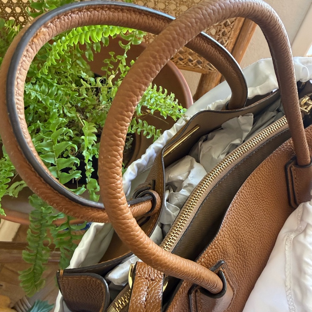 Michael Kors Cognac Brown Pebbled Leather Satchel - Picture 15 of 16